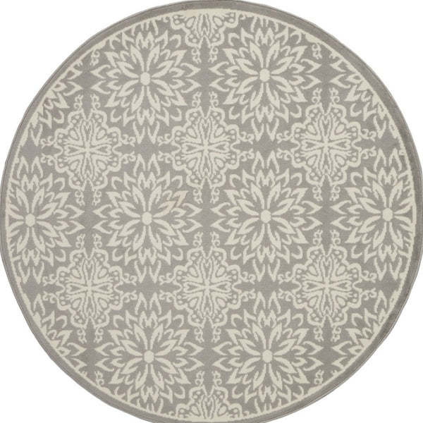 HomeRoots 8' Gray Round Floral Area Rug – Elegant Power Loomed Design for Modern and Traditional Spaces 8' Round Round 522202