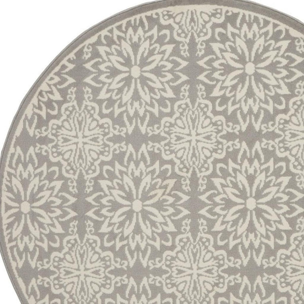 HomeRoots 8' Gray Round Floral Area Rug – Elegant Power Loomed Design for Modern and Traditional Spaces 8' Round Round 522202