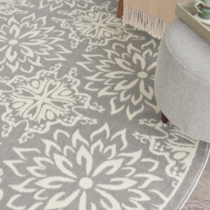 HomeRoots 8' Gray Round Floral Area Rug – Elegant Power Loomed Design for Modern and Traditional Spaces 8' Round Round 522202