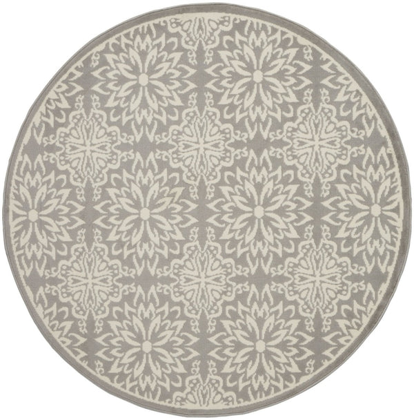 HomeRoots 8' Gray Round Floral Area Rug – Elegant Power Loomed Design for Modern and Traditional Spaces 8' Round Round 522202