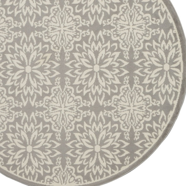 HomeRoots 8' Gray Round Floral Area Rug – Elegant Power Loomed Design for Modern and Traditional Spaces 8' Round Round 522202