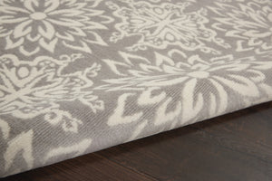 HomeRoots 8' Gray Round Floral Area Rug – Elegant Power Loomed Design for Modern and Traditional Spaces 6' X 9' Rectangle 522204