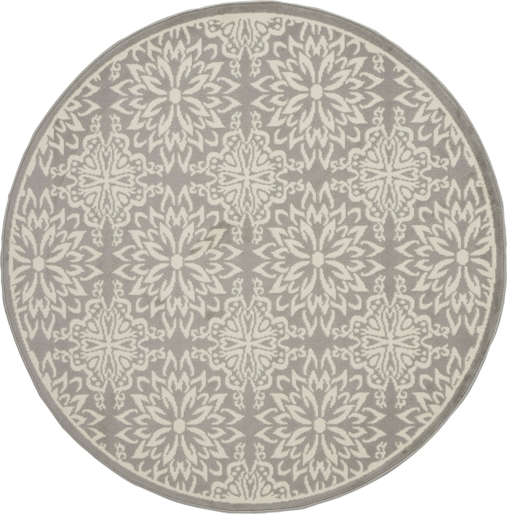 Homeroots 5' Gray Round Floral Power Loom Area Rug  Polypropylene 522206