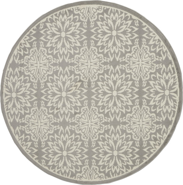 Homeroots 5' Gray Round Floral Power Loom Area Rug  Polypropylene 522206