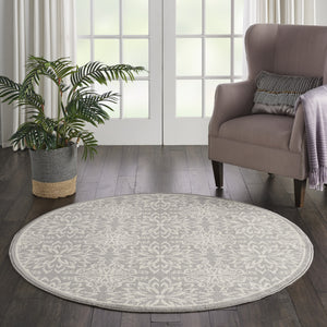 Homeroots 5' Gray Round Floral Power Loom Area Rug  Polypropylene 522206