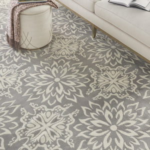 Homeroots 7' X 10' Gray Floral Power Loom Area Rug  Polypropylene 522207