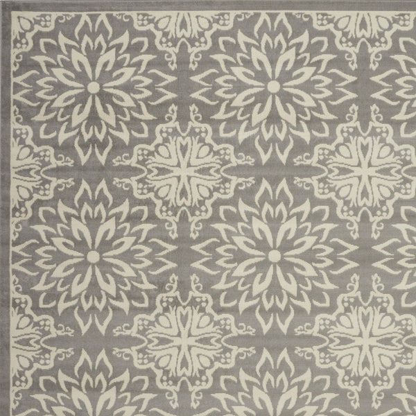Homeroots 8' X 10' Gray Floral Power Loom Area Rug  Polypropylene 522208