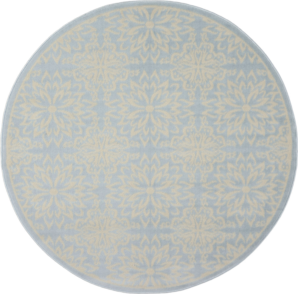 Homeroots 5' Light Blue Round Floral Power Loom Area Rug  Polypropylene 522212