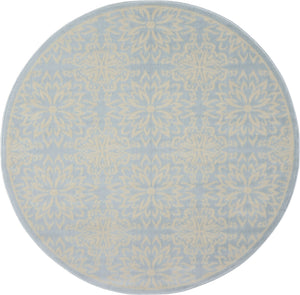 Homeroots 5' Light Blue Round Floral Power Loom Area Rug  Polypropylene 522212