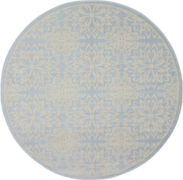 Homeroots 5' Light Blue Round Floral Power Loom Area Rug  Polypropylene 522212