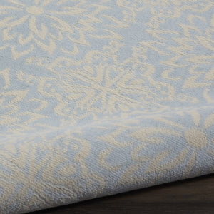 Homeroots 5' Light Blue Round Floral Power Loom Area Rug  Polypropylene 522212