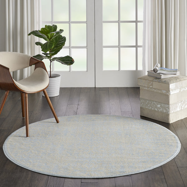 Homeroots 5' Light Blue Round Floral Power Loom Area Rug  Polypropylene 522212