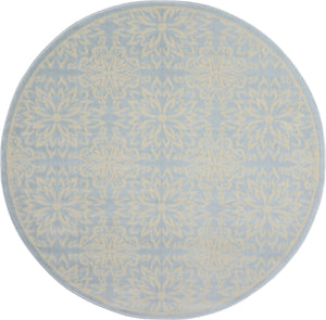 Homeroots 5' Light Blue Round Floral Power Loom Area Rug  Polypropylene 522212