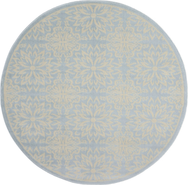 Homeroots 5' Light Blue Round Floral Power Loom Area Rug  Polypropylene 522212