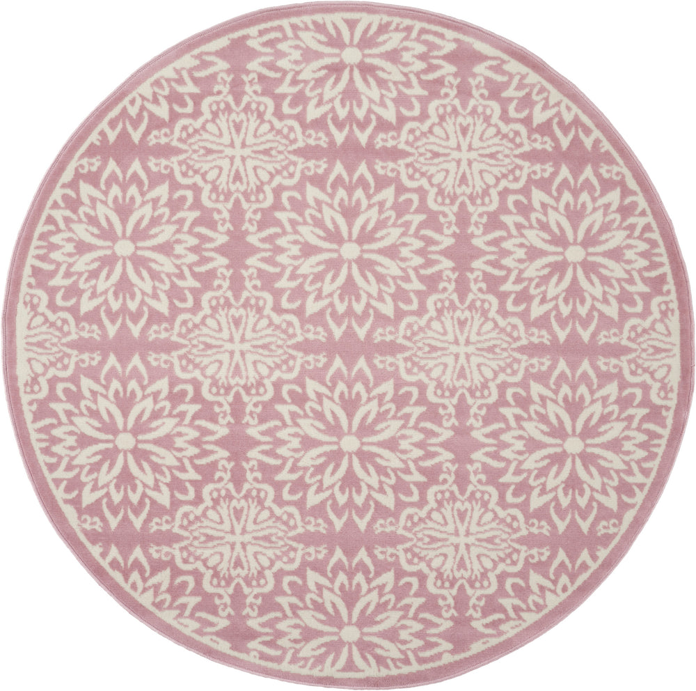 Homeroots 5' Pink Round Floral Power Loom Area Rug  Polypropylene 522219