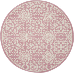 Homeroots 5' Pink Round Floral Power Loom Area Rug  Polypropylene 522219