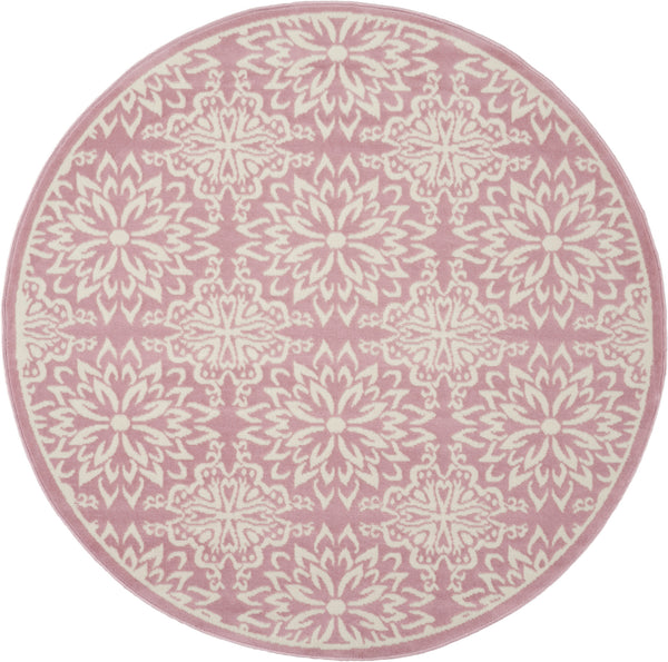Homeroots 5' Pink Round Floral Power Loom Area Rug  Polypropylene 522219