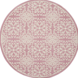 Homeroots 5' Pink Round Floral Power Loom Area Rug  Polypropylene 522219