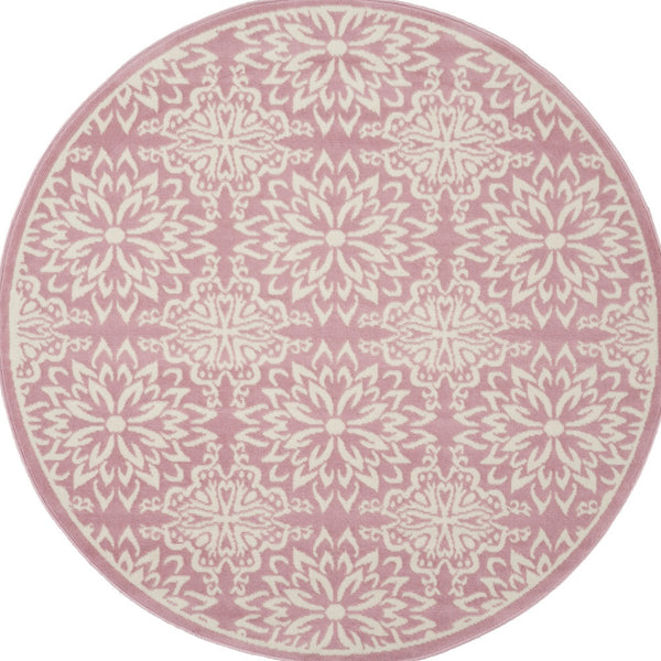 Homeroots 5' Pink Round Floral Power Loom Area Rug  Polypropylene 522219
