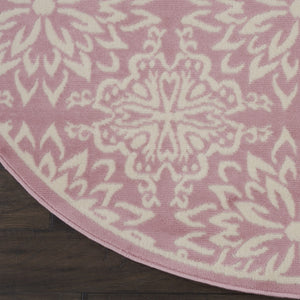 Homeroots 5' Pink Round Floral Power Loom Area Rug  Polypropylene 522219
