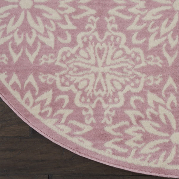 Homeroots 5' Pink Round Floral Power Loom Area Rug  Polypropylene 522219