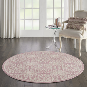 Homeroots 5' Pink Round Floral Power Loom Area Rug  Polypropylene 522219