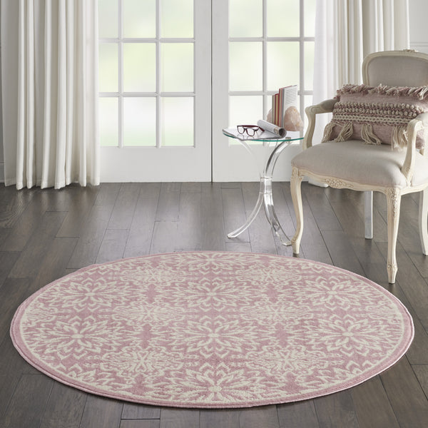 Homeroots 5' Pink Round Floral Power Loom Area Rug  Polypropylene 522219