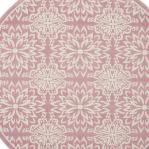Homeroots 5' Pink Round Floral Power Loom Area Rug  Polypropylene 522219