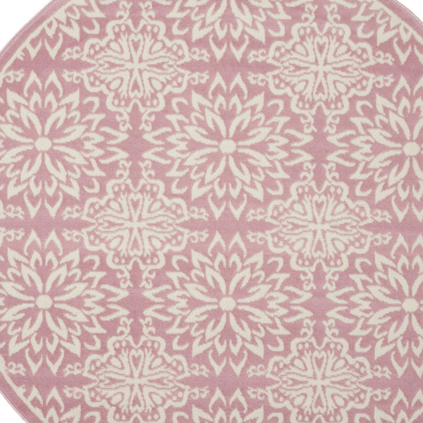 Homeroots 5' Pink Round Floral Power Loom Area Rug  Polypropylene 522219