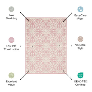 HomeRoots 6' Pink Floral Power Loom Area Rug - Timeless Charm for Living Spaces with Soft Elegance and Durability 8' X 10' Rectangle 522221