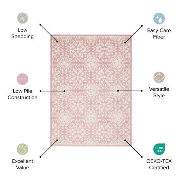 HomeRoots 6' Pink Floral Power Loom Area Rug - Timeless Charm for Living Spaces with Soft Elegance and Durability 8' X 10' Rectangle 522221