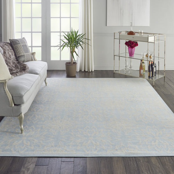 Homeroots 8' X 10' Light Blue Floral Power Loom Area Rug  Polypropylene 522222