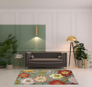 Homeroots 5' X 8' Blue And Green Floral Hand Hooked Handmade Area Rug  Polypropylene 522223