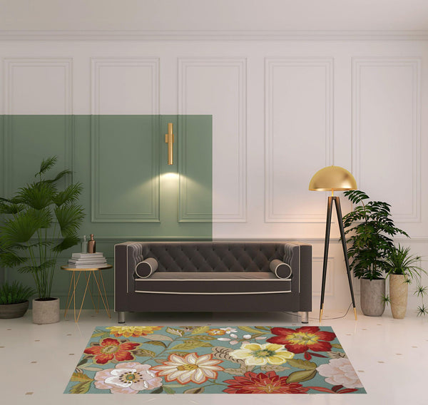 Homeroots 5' X 8' Blue And Green Floral Hand Hooked Handmade Area Rug  Polypropylene 522223