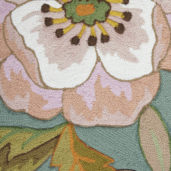 Homeroots 5' X 8' Blue And Green Floral Hand Hooked Handmade Area Rug  Polypropylene 522223