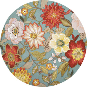 Homeroots 8' Blue And Green Round Floral Hand-hooked Area Rug – Handmade For A Cozy And Stylish Home Decor  Polypropylene 522224