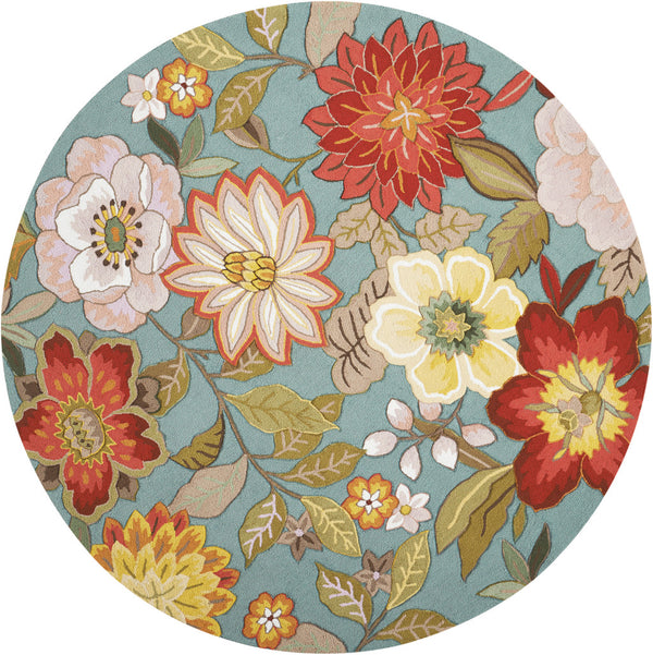 Homeroots 8' Blue And Green Round Floral Hand-hooked Area Rug – Handmade For A Cozy And Stylish Home Decor  Polypropylene 522224