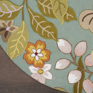 Homeroots 8' Blue And Green Round Floral Hand-hooked Area Rug – Handmade For A Cozy And Stylish Home Decor  Polypropylene 522224