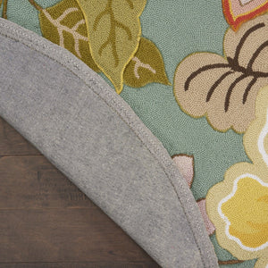 Homeroots 8' Blue And Green Round Floral Hand-hooked Area Rug – Handmade For A Cozy And Stylish Home Decor  Polypropylene 522224