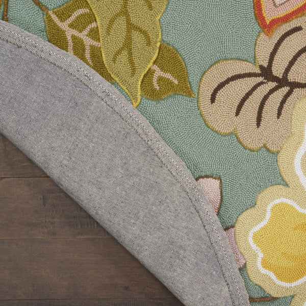 Homeroots 8' Blue And Green Round Floral Hand-hooked Area Rug – Handmade For A Cozy And Stylish Home Decor  Polypropylene 522224