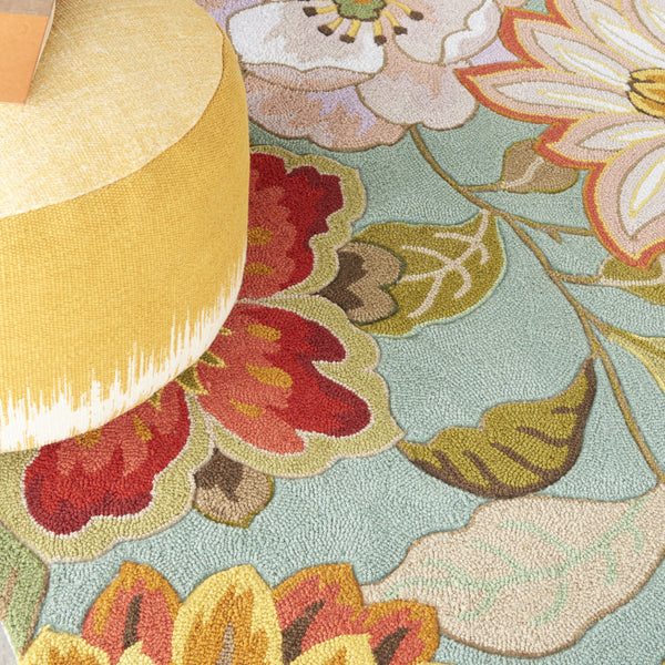 Homeroots 8' Blue And Green Round Floral Hand-hooked Area Rug – Handmade For A Cozy And Stylish Home Decor  Polypropylene 522224