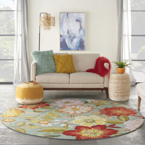 Homeroots 8' Blue And Green Round Floral Hand-hooked Area Rug – Handmade For A Cozy And Stylish Home Decor  Polypropylene 522224
