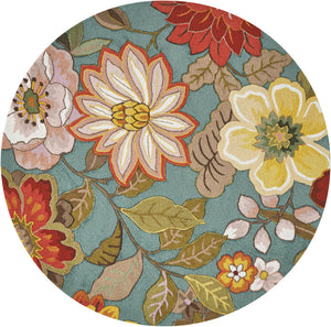 Homeroots 6' Green Round Floral Hand Hooked Handmade Area Rug  Polypropylene 522226