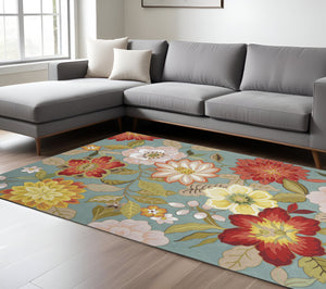 Homeroots 8' X 11' Green Floral Hand Hooked Area Rug  Polypropylene 522228