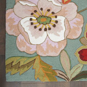 HomeRoots 8' Green Floral Hand Hooked Area Rug - Artisanal Charm, Durable Design & Timeless Style for Any Space 8' X 11' Rectangle 522228