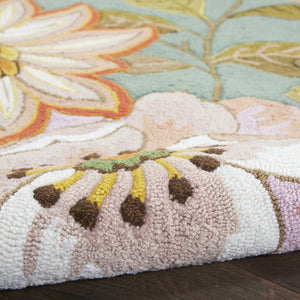 HomeRoots 8' Green Floral Hand Hooked Area Rug - Artisanal Charm, Durable Design & Timeless Style for Any Space 8' X 11' Rectangle 522228