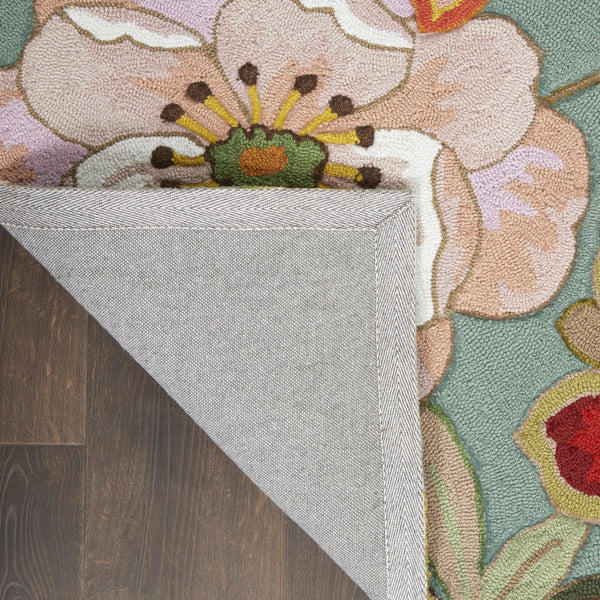 Homeroots 8' X 11' Green Floral Hand Hooked Area Rug  Polypropylene 522228