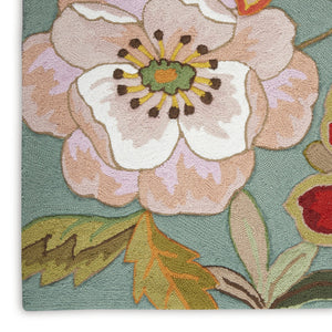 HomeRoots 8' Green Floral Hand Hooked Area Rug - Artisanal Charm, Durable Design & Timeless Style for Any Space 8' X 11' Rectangle 522228