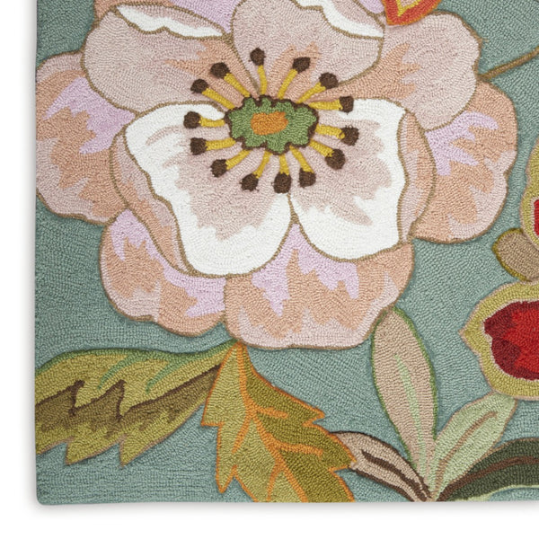 HomeRoots 8' Green Floral Hand Hooked Area Rug - Artisanal Charm, Durable Design & Timeless Style for Any Space 8' X 11' Rectangle 522228