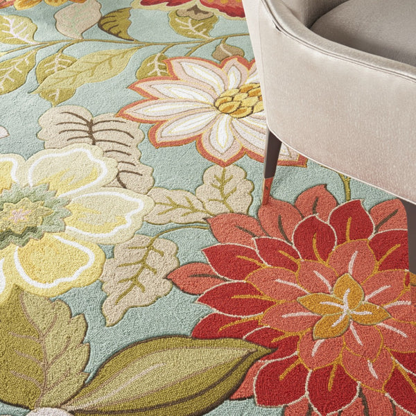 HomeRoots 8' Green Floral Hand Hooked Area Rug - Artisanal Charm, Durable Design & Timeless Style for Any Space 8' X 11' Rectangle 522228